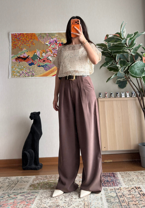 Kemerli Diagonal Modal Pantolon Kahve