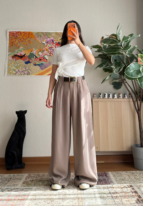 Kemerli Diagonal Modal Pantolon Vizon