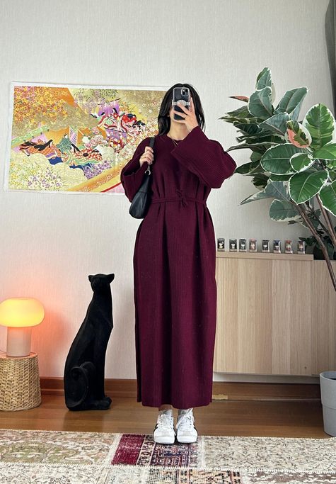 Kikue Triko Elbise Bordo