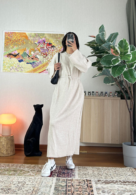 Kikue Triko Elbise Bej