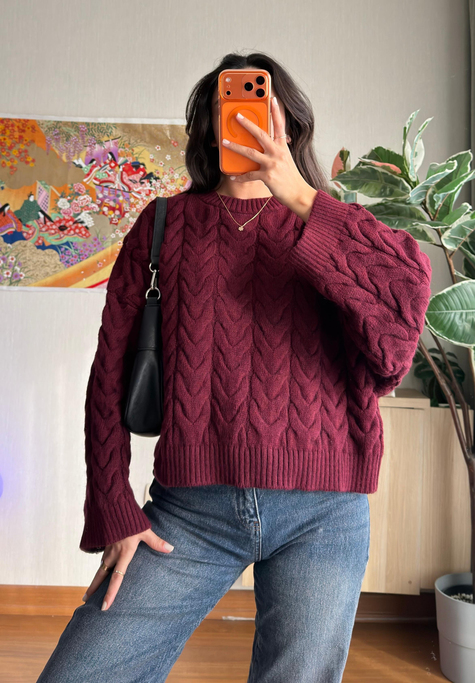 Kuia Örgülü Pinterest Kazak Bordo