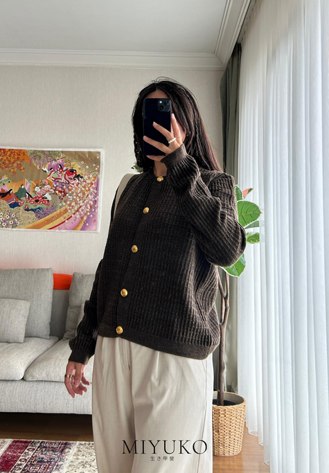 Manami Gold Düğmeli Hırka Kahve
