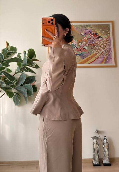Metal Düğmeli Peplum Ceket Bej