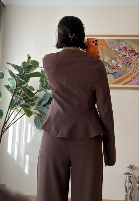 Metal Düğmeli Peplum Ceket Kahve