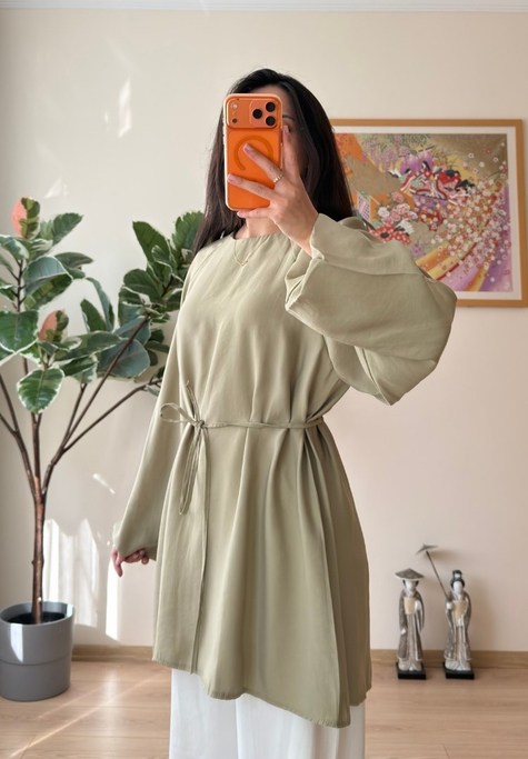 Miki Beli Büzgülü Tunik Olive