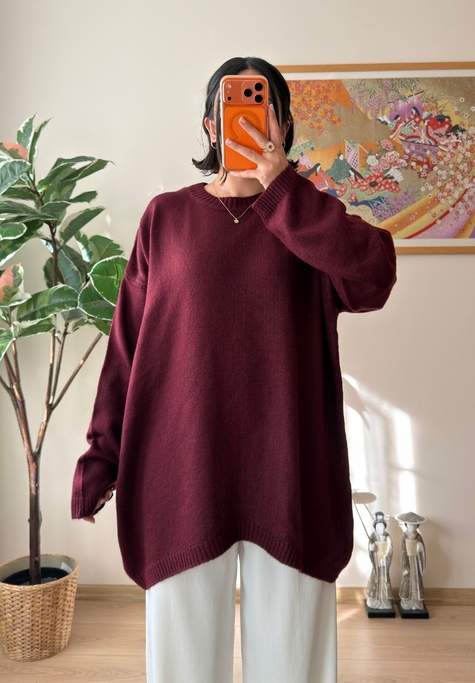Mirua Basic Oversize Triko Kazak Bordo
