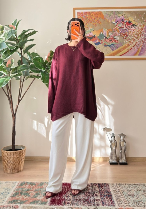 Mirua Basic Oversize Triko Kazak Bordo