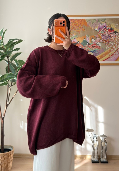 Mirua Basic Oversize Triko Kazak Bordo