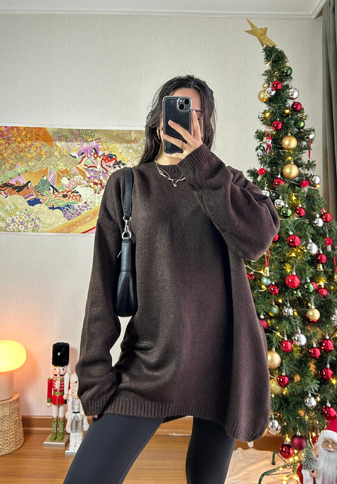 Mirua Basic Oversize Triko Kazak Kahve