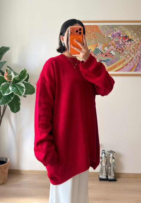Mirua Basic Oversize Triko Kazak Kırmızı