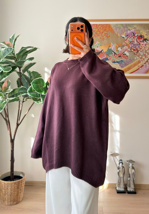 Mirua Basic Oversize Triko Kazak Mürdüm
