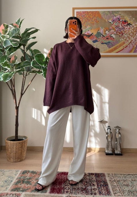 Mirua Basic Oversize Triko Kazak Mürdüm