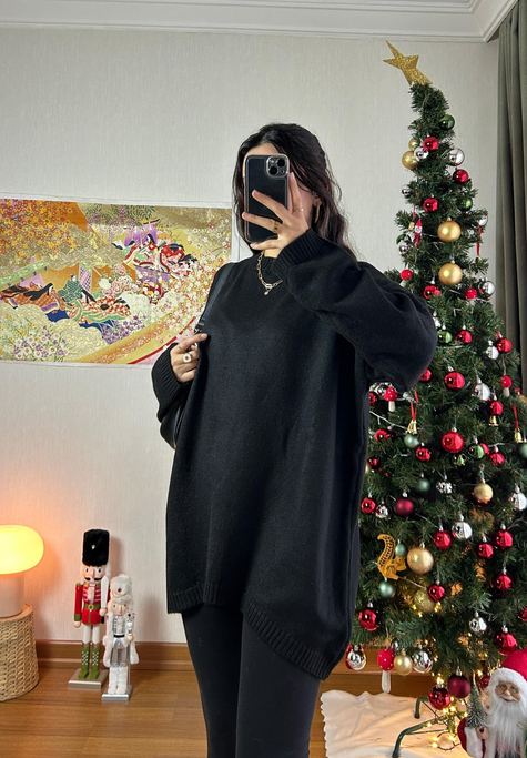 Mirua Basic Oversize Triko Kazak Siyah
