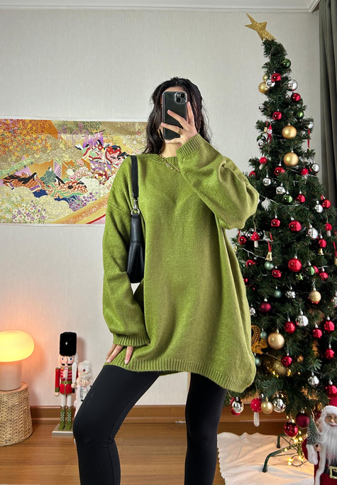 Mirua Basic Oversize Triko Kazak Yeşil