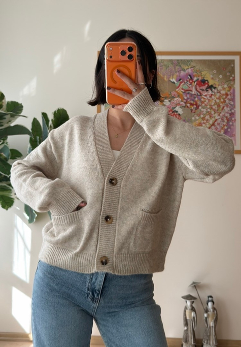 Miyuko Basic Çift Cepli Hırka Bej