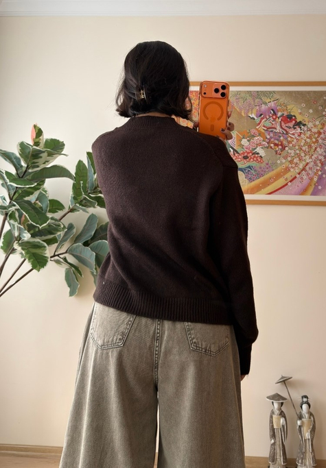 Miyuko Basic Çift Cepli Hırka Kahve