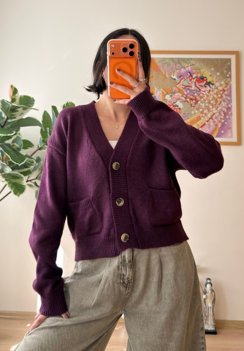 Miyuko Basic Çift Cepli Hırka Mürdüm