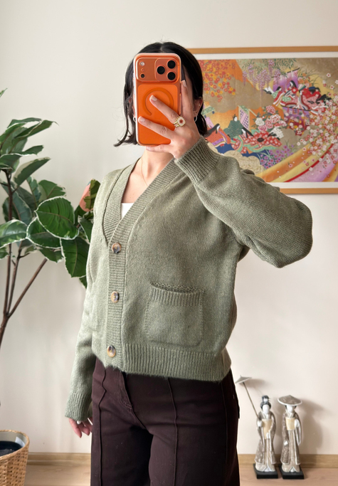 Miyuko Basic Çift Cepli Hırka Soft Yeşil
