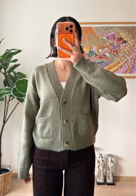 Miyuko Basic Çift Cepli Hırka Soft Yeşil