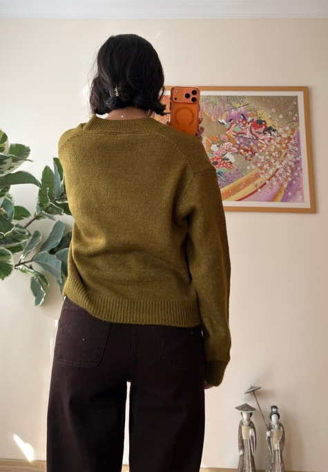 Miyuko Basic Çift Cepli Hırka Yağ Yeşili