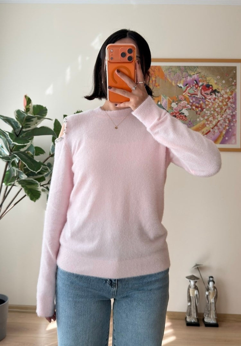 Omuz Dekolteli Yumoş Bluz Pembe
