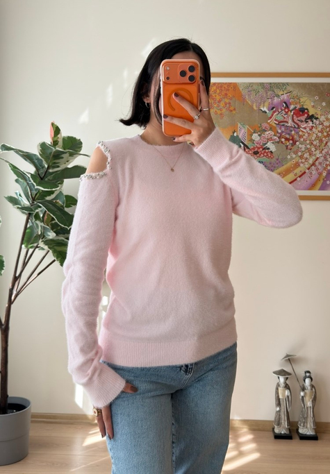 Omuz Dekolteli Yumoş Bluz Pembe