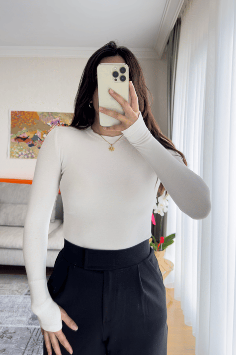 Os Parmak Geçmeli Body Ekru