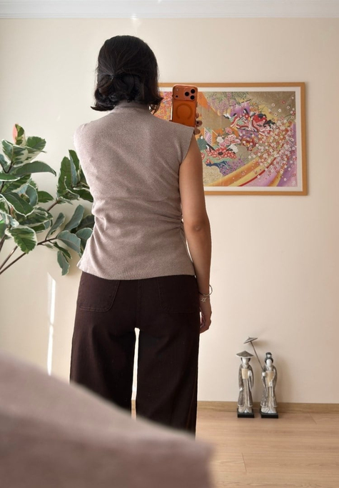 Reika Önü Fırıfır Düğmeli Triko Bluz Vizon