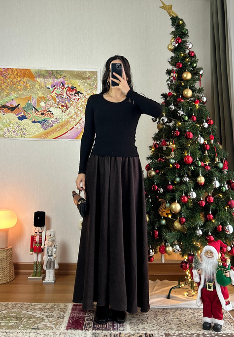 Riina Beli Lastikli Kadife Etek Acı Kahve