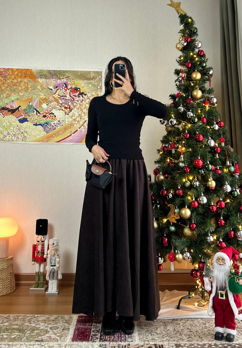 Riina Beli Lastikli Kadife Etek Acı Kahve