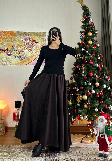 Riina Beli Lastikli Kadife Etek Acı Kahve