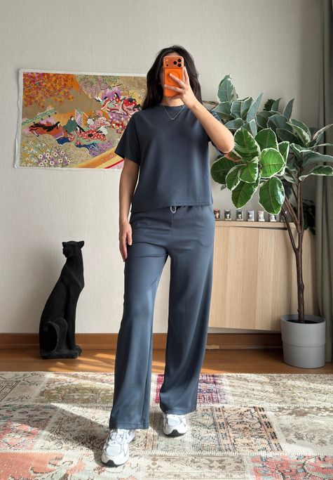 Rina Kısa Kol Modal Takım Füme