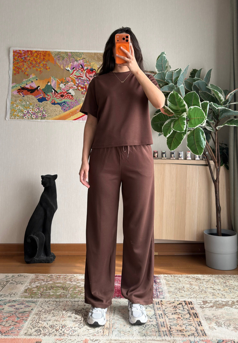 Rina Kısa Kol Modal Takım Kahve