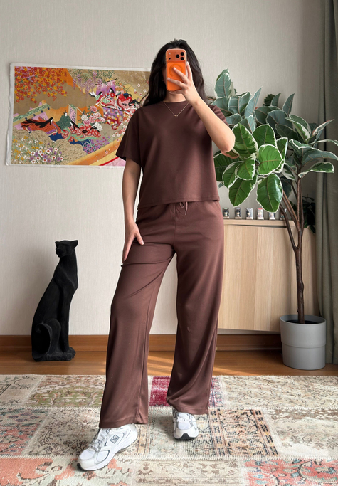 Rina Kısa Kol Modal Takım Kahve