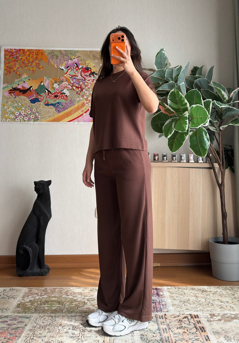 Rina Kısa Kol Modal Takım Kahve