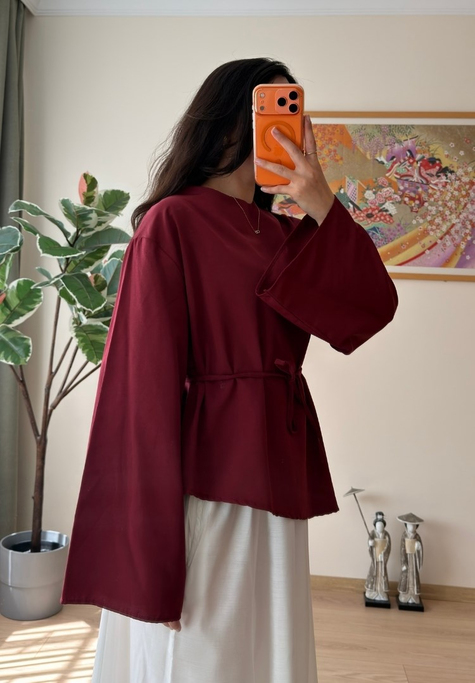 Rumi Viral Asimetrik Bağlamalı Bluz Bordo