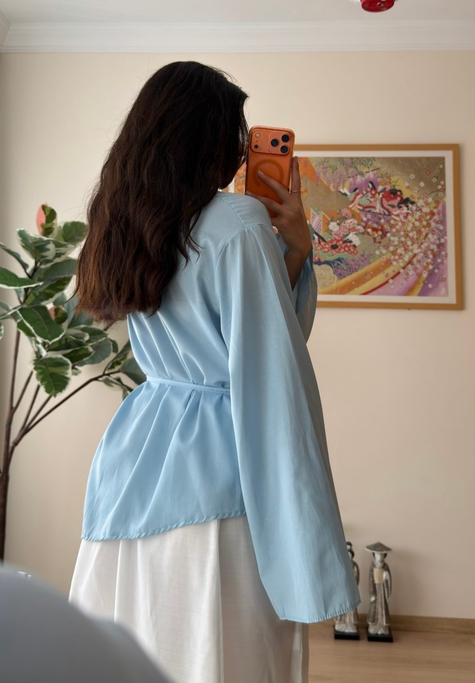 Rumi Viral Asimetrik Bağlamalı Bluz Mavi