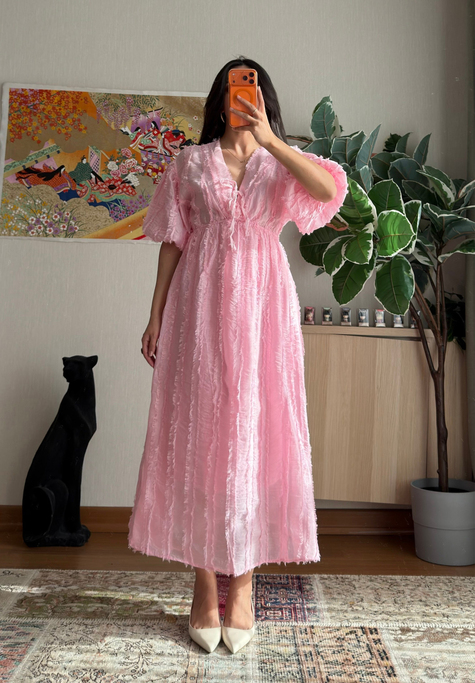 Saika Dokulu Elbise Pembe