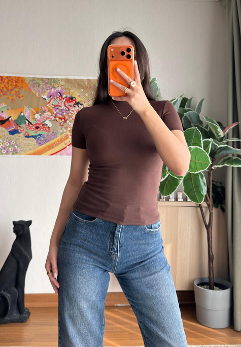 Oys Basic Fit T-Shirt Kahve