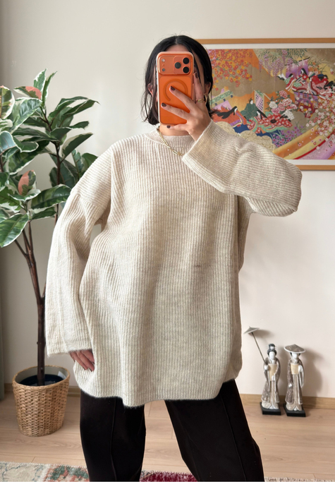 Seina Oversize Dökümlü Kazak Bej