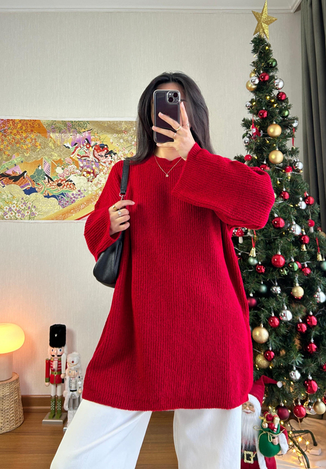 Seina Oversize Dökümlü Kazak Kırmızı