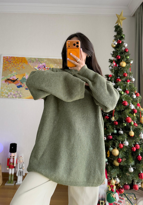 Seina Oversize Dökümlü Kazak Soft Yeşil