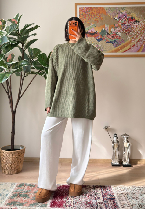 Seina Oversize Dökümlü Kazak Soft Yeşil