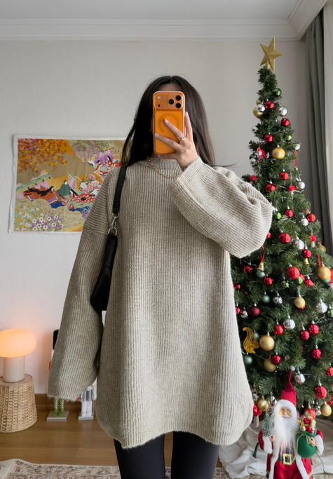 Seina Oversize Dökümlü Kazak Vizon