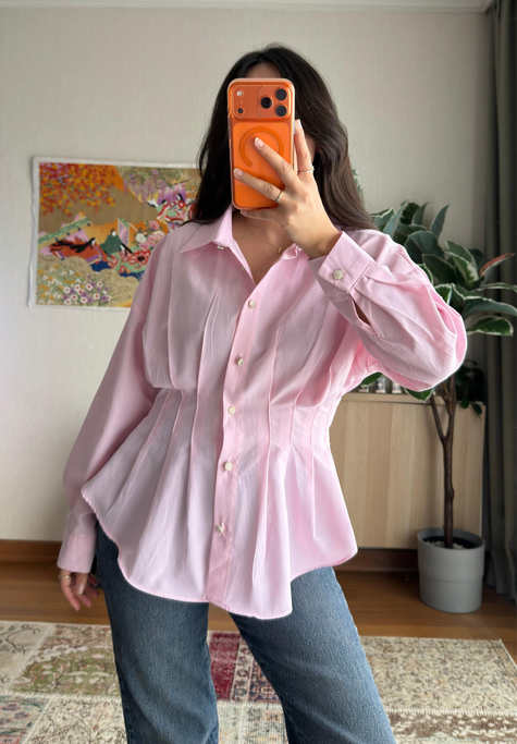 Sira Büzgü Detaylı Gömlek Pembe