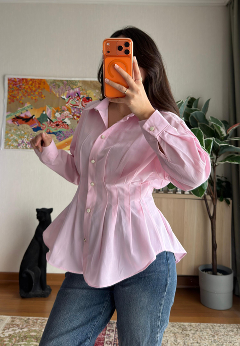 Sira Büzgü Detaylı Gömlek Pembe