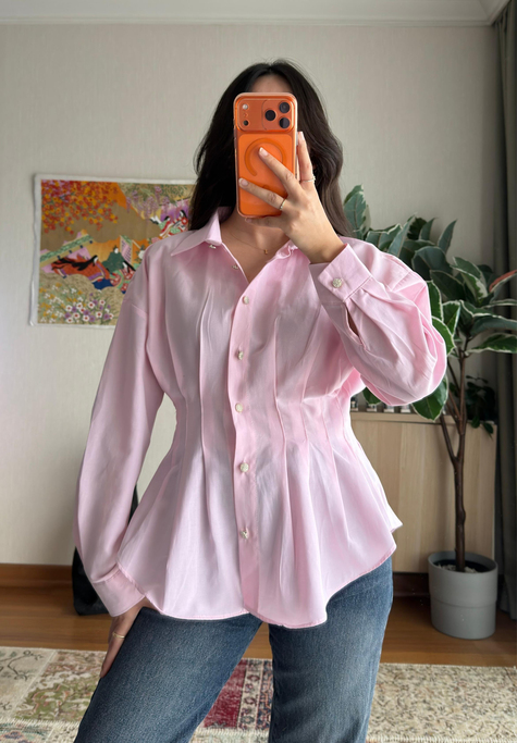 Sira Büzgü Detaylı Gömlek Pembe