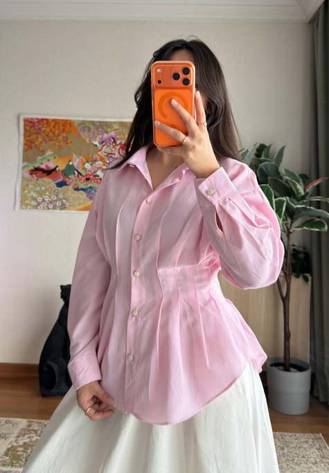 Sira Büzgü Detaylı Gömlek Pembe