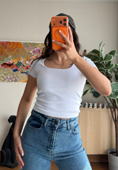 Swey Kare Yaka T-Shirt Beyaz