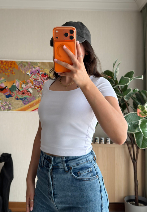 Swey Kare Yaka T-Shirt Beyaz